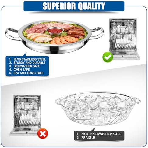2-Set Shrimp Cocktail Serving Dish with Ice Tray, Cold Chilled Serving Tray in 2-Set Round in Silver, alternate view 6