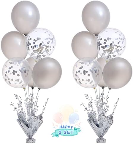 2 Set Silver Balloon Centerpieces for Tables Silver Balloons Stand Kit for Birthday Party Baby Shower Wedding