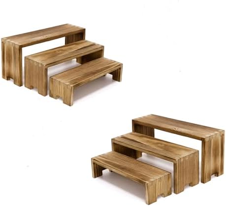2 Set Small Display Riser Wood Risers Wooden Cupcake Display Stand,9.4"-7.8" Graduated Sizes,3Tiered 6Pcs