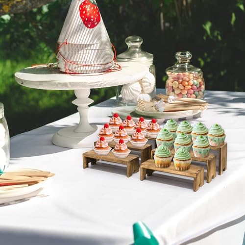 2 Set Small Display Riser Wood Risers Wooden Cupcake Display Stand,9.4"-7.8" Graduated Sizes,3Tiered 6Pcs, alternate view 2