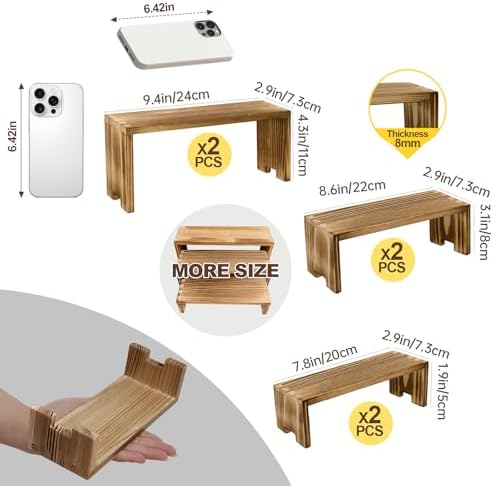 2 Set Small Display Riser Wood Risers Wooden Cupcake Display Stand,9.4"-7.8" Graduated Sizes,3Tiered 6Pcs, alternate view 3