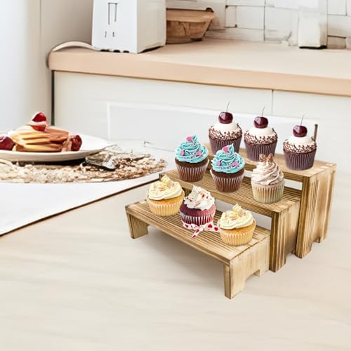 2 Set Small Display Riser Wood Risers Wooden Cupcake Display Stand,9.4"-7.8" Graduated Sizes,3Tiered 6Pcs, alternate view 7