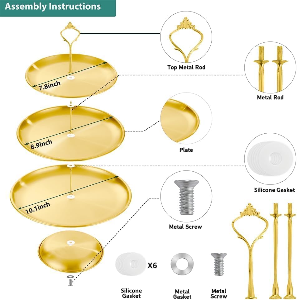 2 Set Stainless Steel Cupcake Stand, Gold Metal Serving Tray Cake Holder Cake Display Stand for Holiday Dessert, alternate