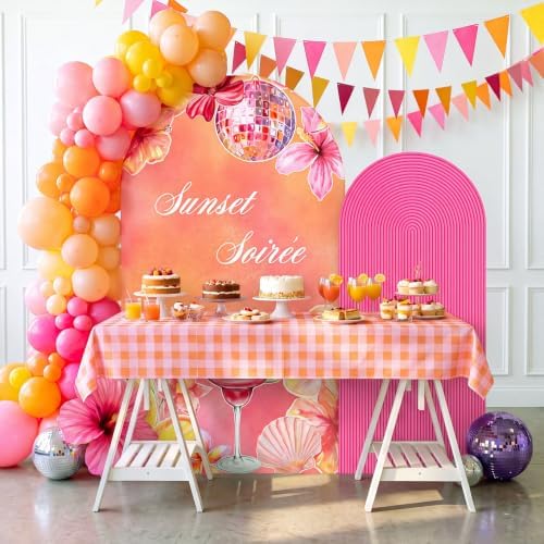 2 Set Sunset Party Decoration Pink and Orange Arch Backdrop Cover in 7.2 x 3.77 ft / 6 x 2.46 ft in Pink and, alternate view