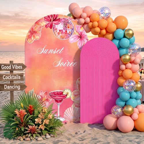2 Set Sunset Party Decoration Pink and Orange Arch Backdrop Cover in 7.2 x 3.77 ft / 6 x 2.46 ft in Pink and, alternate view
