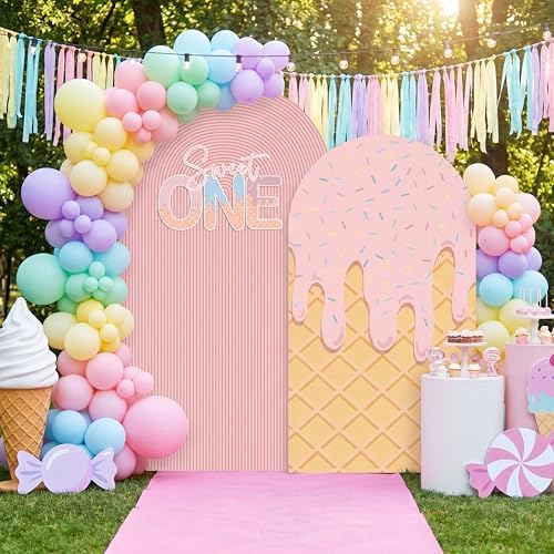 2 Set Sweet One Arch Backdrop Cover 7.2ft 6.6ft Pink Arched in 7.2 x 4 ft, 6.6 x 3.3 ft in Pink