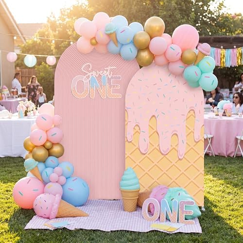 2 Set Sweet One Arch Backdrop Cover 7.2ft 6.6ft Pink Arched in 7.2 x 4 ft, 6.6 x 3.3 ft in Pink, alternate view 4