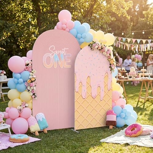 2 Set Sweet One Arch Backdrop Cover 7.2ft 6.6ft Pink Arched in 7.2 x 4 ft, 6.6 x 3.3 ft in Pink, alternate view 5