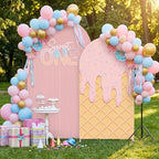 2 Set Sweet One Arch Backdrop Cover 7.2ft 6.6ft Pink Arched in 7.2 x 4 ft, 6.6 x 3.3 ft in Pink, alternate view 6