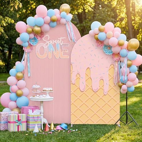 2 Set Sweet One Arch Backdrop Cover 7.2ft 6.6ft Pink Arched in 7.2 x 4 ft, 6.6 x 3.3 ft in Pink, alternate view 6