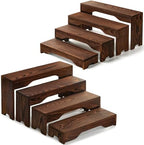 2 Set Upgraded Wooden Tiered Risers Display Stand in Dark Brown