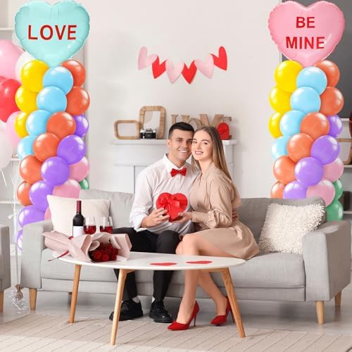 2 Set Valentines Day Balloon Column Stand Kit with 2 Candy Pastel Heart Love Foil Balloons, Valentines Day Arch, alternate