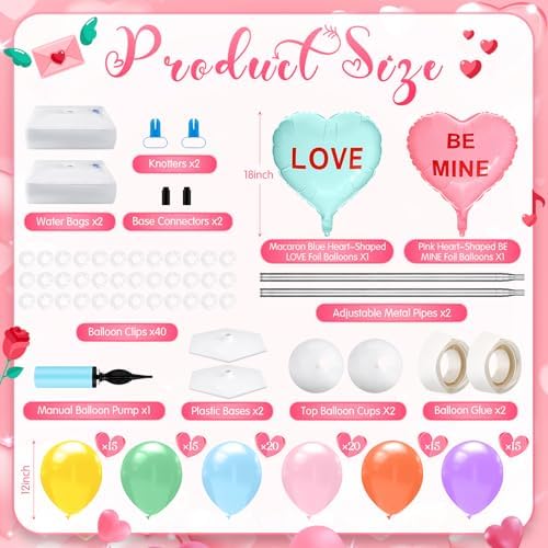 2 Set Valentines Day Balloon Column Stand Kit with 2 Candy Pastel Heart Love Foil Balloons, Valentines Day Arch, alternate