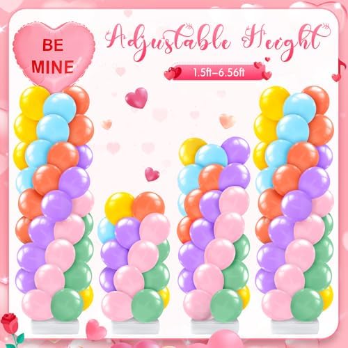 2 Set Valentines Day Balloon Column Stand Kit with 2 Candy Pastel Heart Love Foil Balloons, Valentines Day Arch, alternate