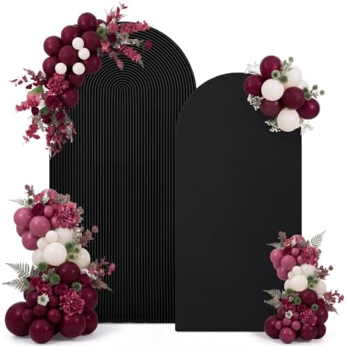 2 Set Wedding Arch Cover Black Ripple & Solid Stretchy Backdrop Cover in 7.2 ft & 6.6 ft in Black