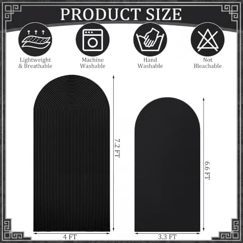2 Set Wedding Arch Cover Black Ripple & Solid Stretchy Backdrop Cover in 7.2 ft & 6.6 ft in Black, alternate view 2