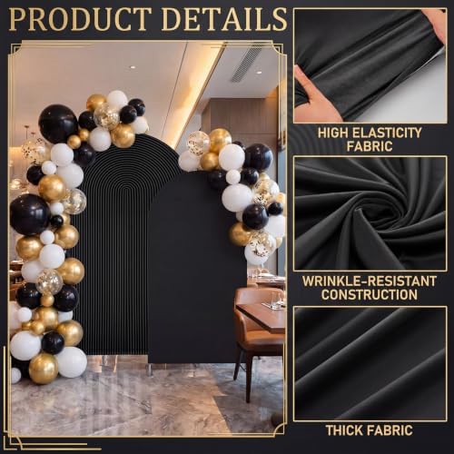2 Set Wedding Arch Cover Black Ripple & Solid Stretchy Backdrop Cover in 7.2 ft & 6.6 ft in Black, alternate view 3