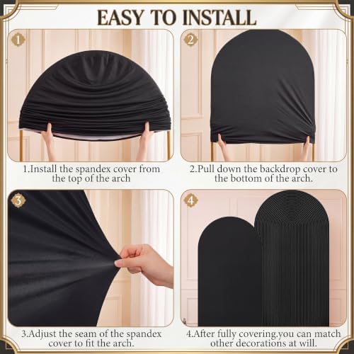 2 Set Wedding Arch Cover Black Ripple & Solid Stretchy Backdrop Cover in 7.2 ft & 6.6 ft in Black, alternate view 4