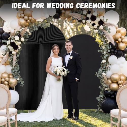 2 Set Wedding Arch Cover Black Ripple & Solid Stretchy Backdrop Cover in 7.2 ft & 6.6 ft in Black, alternate view 5