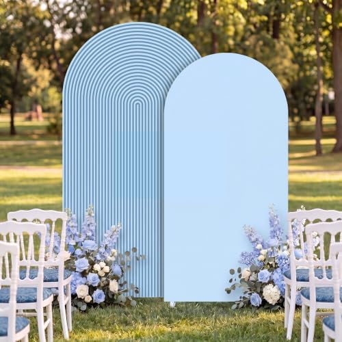2 Set Wedding Arch Cover Blue Ripple & Solid Color Stretchy Backdrop Cover in 7.2 ft & 6.6 ft in Blue