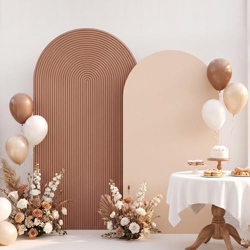 2 Set Wedding Arch Cover, Boho Ripple & Solid Stretchy Backdrop Cover in 7.2 ft & 6.6 ft in Boho Color
