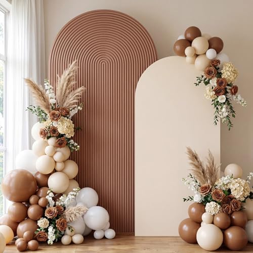 2 Set Wedding Arch Cover, Boho Ripple & Solid Stretchy Backdrop Cover in 7.2 ft & 6.6 ft in Boho Color, alternate view 6