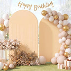 2 Set Wedding Arch Cover, Champagne Ripple & Solid Stretchy Backdrop Cover in 7.2 ft, 6.6 ft in Champagne