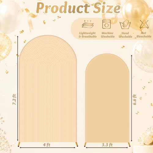 2 Set Wedding Arch Cover, Champagne Ripple & Solid Stretchy Backdrop Cover in 7.2 ft, 6.6 ft in Champagne, alternate view 2