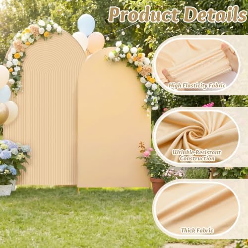 2 Set Wedding Arch Cover, Champagne Ripple & Solid Stretchy Backdrop Cover in 7.2 ft, 6.6 ft in Champagne, alternate view 3