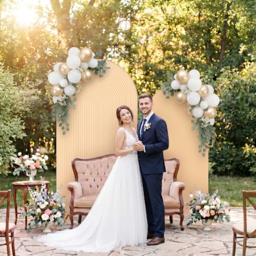 2 Set Wedding Arch Cover, Champagne Ripple & Solid Stretchy Backdrop Cover in 7.2 ft, 6.6 ft in Champagne, alternate view 4