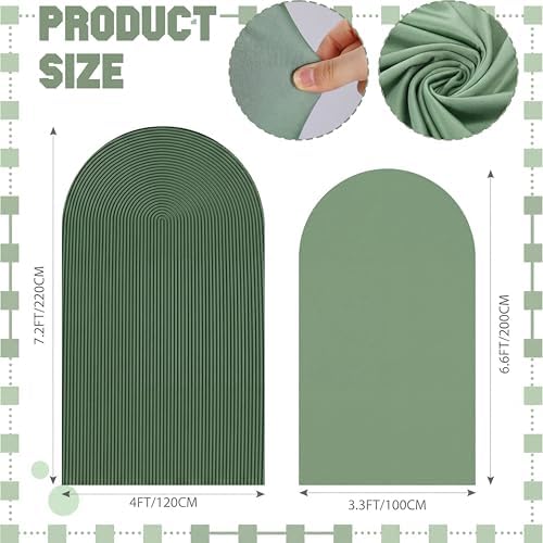 2 Set Wedding Arch Cover Green Ripple & Solid Color Stretchy Backdrop Cover in 7.2 ft in Green, alternate view 2