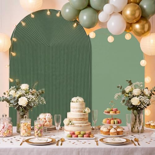 2 Set Wedding Arch Cover Green Ripple & Solid Color Stretchy Backdrop Cover in 7.2 ft in Green, alternate view 5