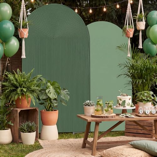 2 Set Wedding Arch Cover Green Ripple & Solid Color Stretchy Backdrop Cover in 7.2 ft in Green, alternate view 6