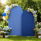 2 Set Wedding Arch Cover Navy Blue Ripple & Solid Stretchy Backdrop Cover in 7.2 ft & 6.6 ft in Navy Blue