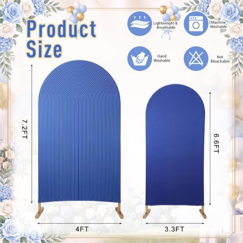2 Set Wedding Arch Cover Navy Blue Ripple & Solid Stretchy Backdrop Cover in 7.2 ft & 6.6 ft in Navy Blue, alternate view 2