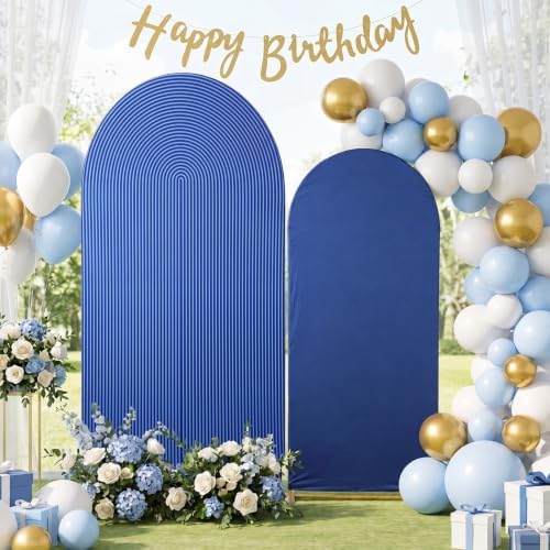 2 Set Wedding Arch Cover Navy Blue Ripple & Solid Stretchy Backdrop Cover in 7.2 ft & 6.6 ft in Navy Blue, alternate view 3