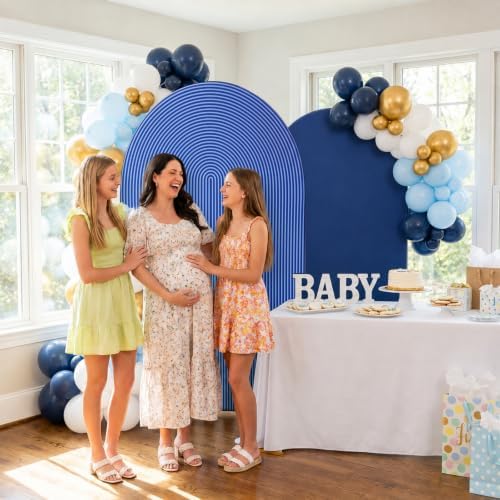 2 Set Wedding Arch Cover Navy Blue Ripple & Solid Stretchy Backdrop Cover in 7.2 ft & 6.6 ft in Navy Blue, alternate view 4
