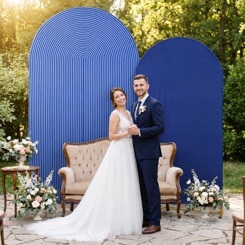 2 Set Wedding Arch Cover Navy Blue Ripple & Solid Stretchy Backdrop Cover in 7.2 ft & 6.6 ft in Navy Blue, alternate view 5