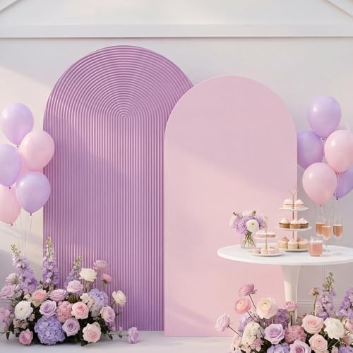 2 Set Wedding Arch Cover Pink Purple Ripple & Solid Stretchy Backdrop Cover in Pink, Purple