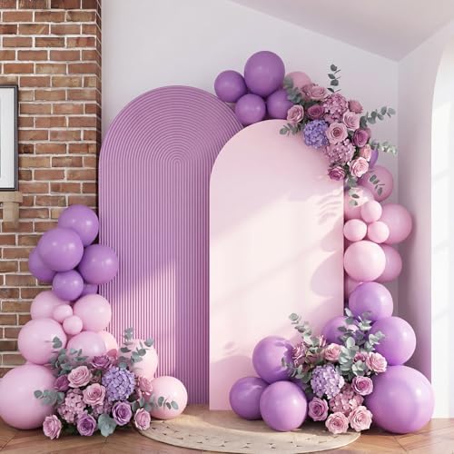 2 Set Wedding Arch Cover Pink Purple Ripple & Solid Stretchy Backdrop Cover in Pink, Purple, alternate view 3