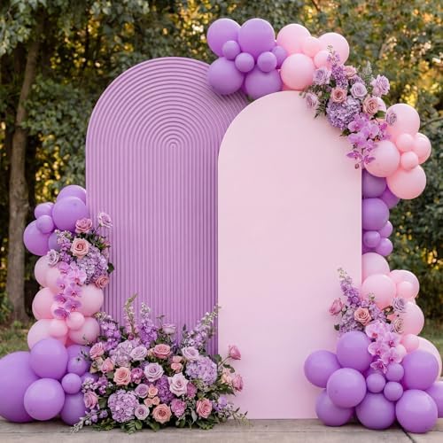 2 Set Wedding Arch Cover Pink Purple Ripple & Solid Stretchy Backdrop Cover in Pink, Purple, alternate view 4