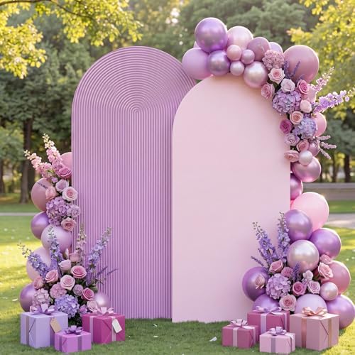 2 Set Wedding Arch Cover Pink Purple Ripple & Solid Stretchy Backdrop Cover in Pink, Purple, alternate view 6