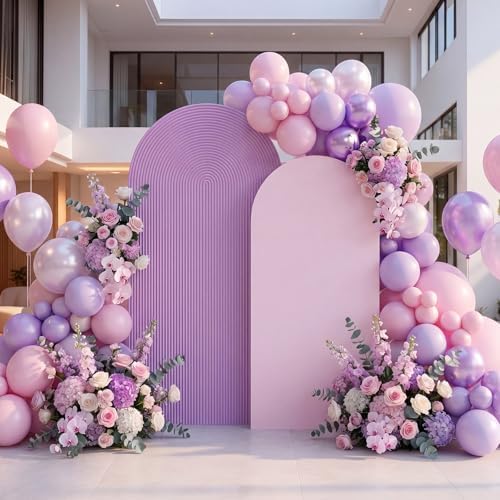 2 Set Wedding Arch Cover Pink Purple Ripple & Solid Stretchy Backdrop Cover in Pink, Purple, alternate view 7