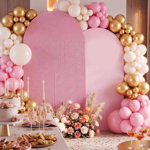 2 Set Wedding Arch Cover Pink Ripple & Solid Color Stretchy Backdrop Cover in 7.2 ft & 6.6 ft in Pink