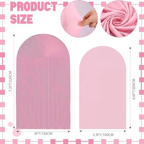 2 Set Wedding Arch Cover Pink Ripple & Solid Color Stretchy Backdrop Cover in 7.2 ft & 6.6 ft in Pink, alternate view 2
