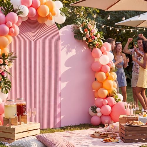 2 Set Wedding Arch Cover Pink Ripple & Solid Color Stretchy Backdrop Cover in 7.2 ft & 6.6 ft in Pink, alternate view 4