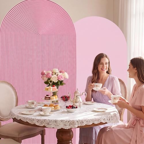 2 Set Wedding Arch Cover Pink Ripple & Solid Color Stretchy Backdrop Cover in 7.2 ft & 6.6 ft in Pink, alternate view 5