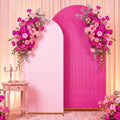 2 Set Wedding Arch Cover Rose Red Pink Ripple & Solid Backdrop Cover in 7.2 ft & 6.6 ft in Rose Red, Pink