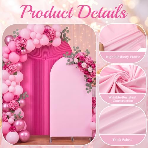 2 Set Wedding Arch Cover Rose Red Pink Ripple & Solid Backdrop Cover in 7.2 ft & 6.6 ft in Rose Red, Pink, alternate view 3
