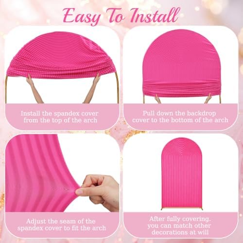 2 Set Wedding Arch Cover Rose Red Pink Ripple & Solid Backdrop Cover in 7.2 ft & 6.6 ft in Rose Red, Pink, alternate view 4